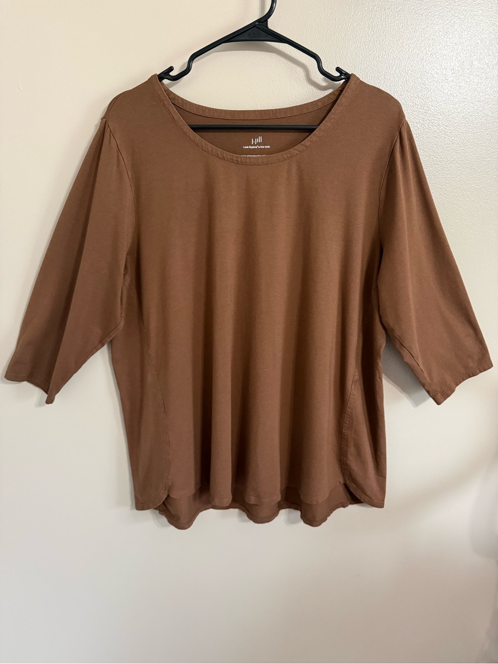 J. Jill Brown 3/4 Sleeve Luxe Supima A-Line Soft Tunic Crewneck Shirt XL Petite